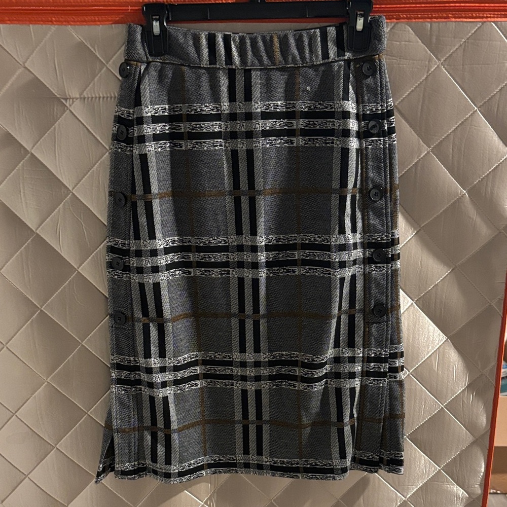 Current Air Black and Gray Plaid Pencil Skirt